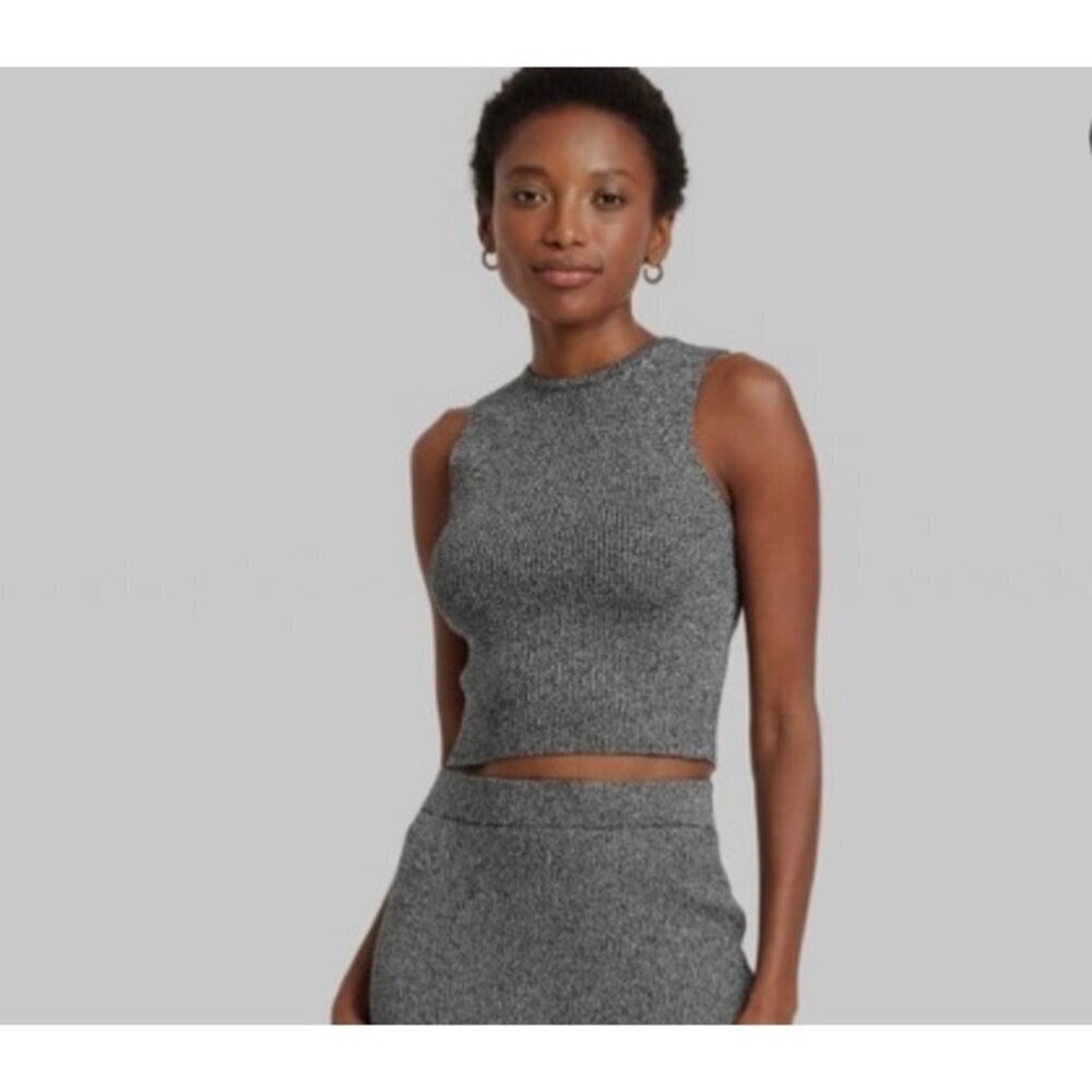 A New Day Crewneck Lurex Pullover Sweater Tank Silver size M NWT